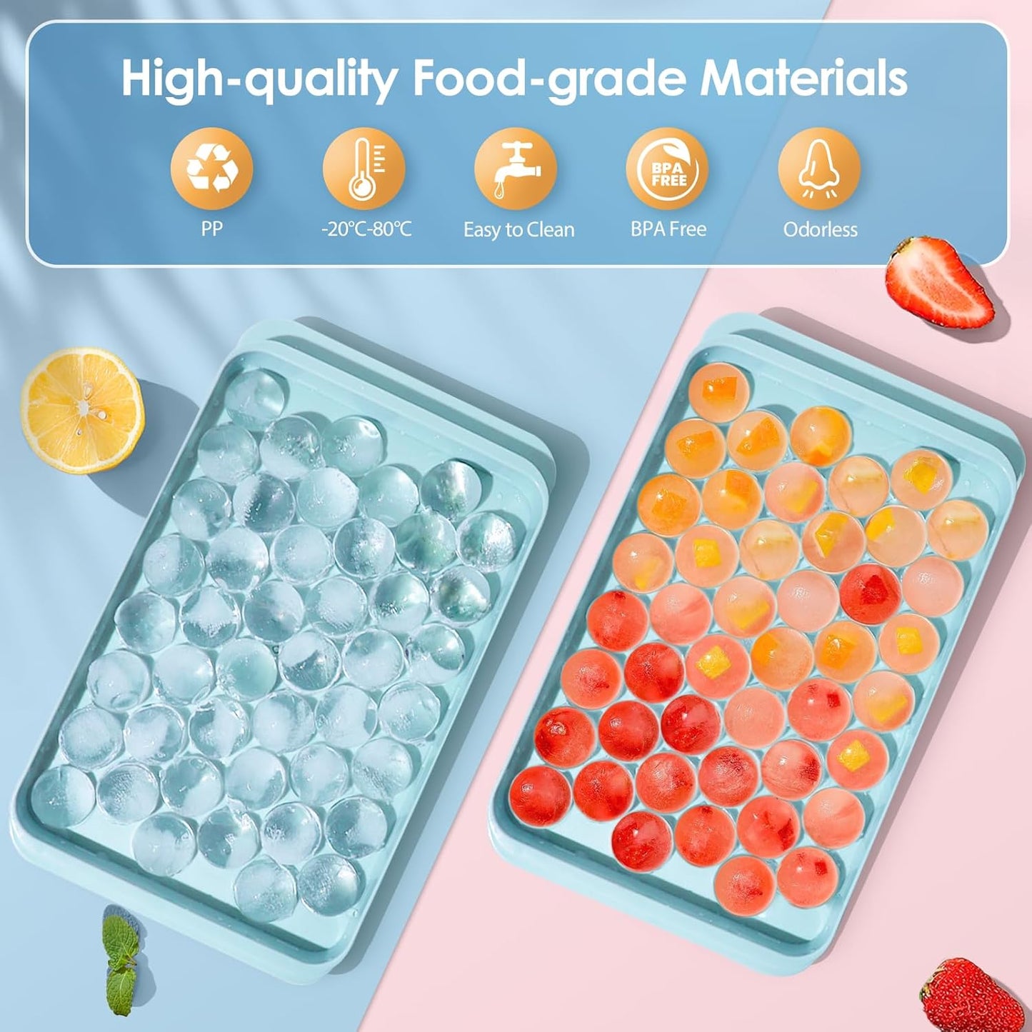 (Pack of 2)Round Ice Trays with lid